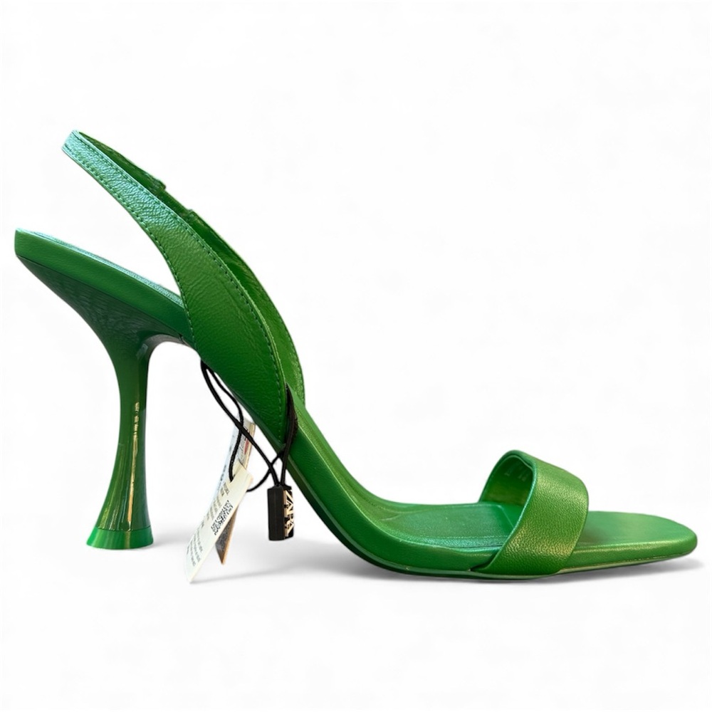Zara Green Slingback Heeled Leather Sandals Women’s size 42 - Picture 6 of 15